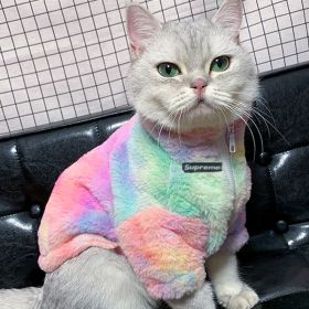 Cat Autumn And Winter Clothes And Coat Thickened (Option: Rainbow Color Furry Coat-XS)