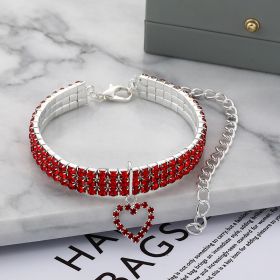 Three-row Stretch Pet Rhinestone Necklace Cat Dog Collar (Option: Red-S)